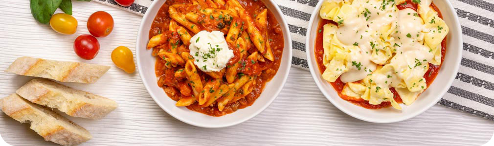 Cheese sacchetti and Penne pasta